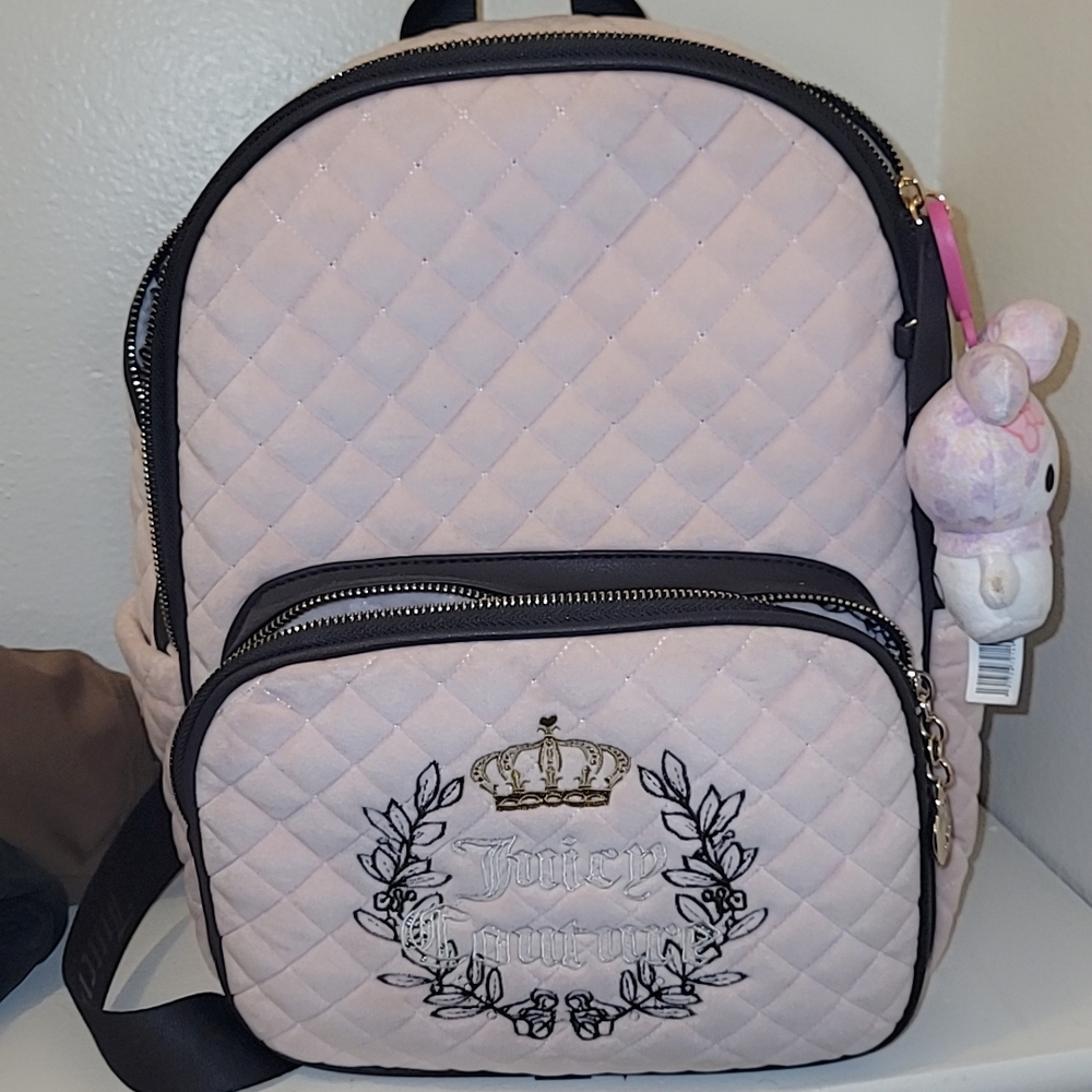 Juicy Couture Pink and Black Quilted Bag with Crown Motif
